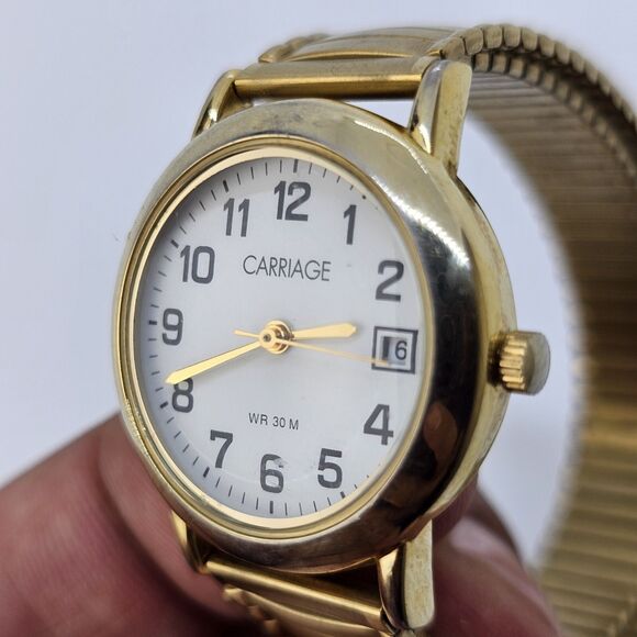 Timex Carriage 28MM Women's Watch White Dial Gold Expansion Band New Battery - Picture 3 of 11